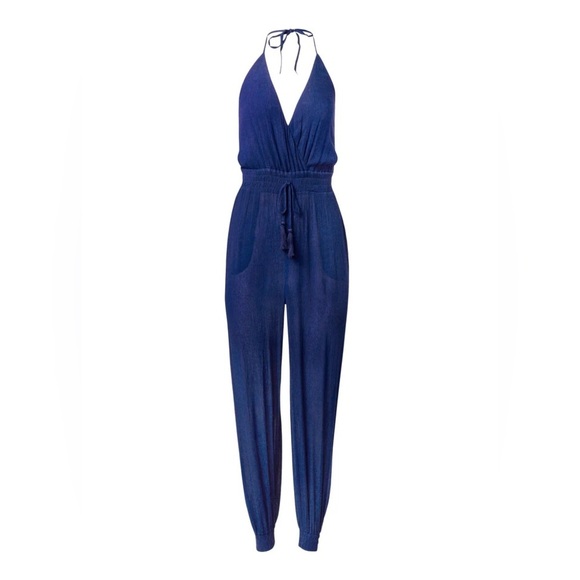 VENUS Elegant Blue Halter Jumpsuit - Picture 3 of 6